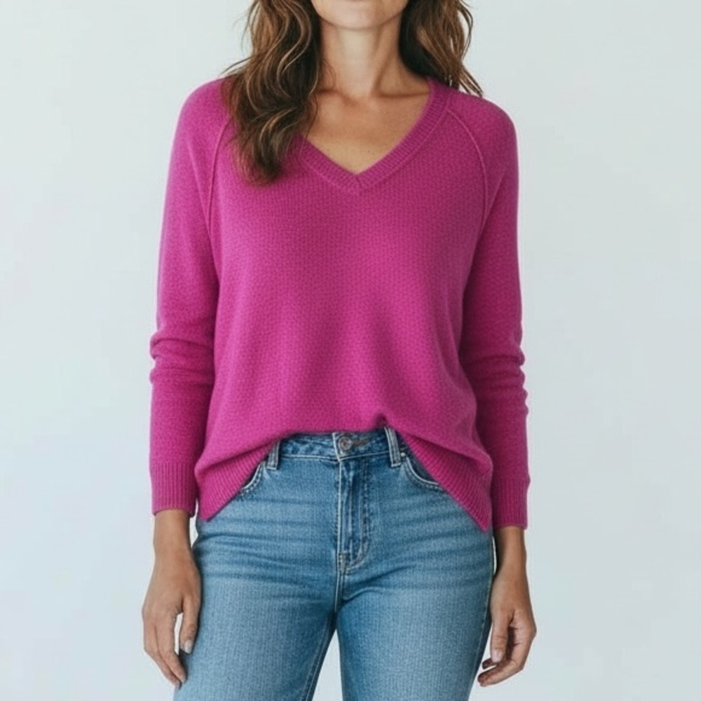Wildfox Women’s Pink Haley Oversized Long Sleeve V-Neck Top‎ Small
